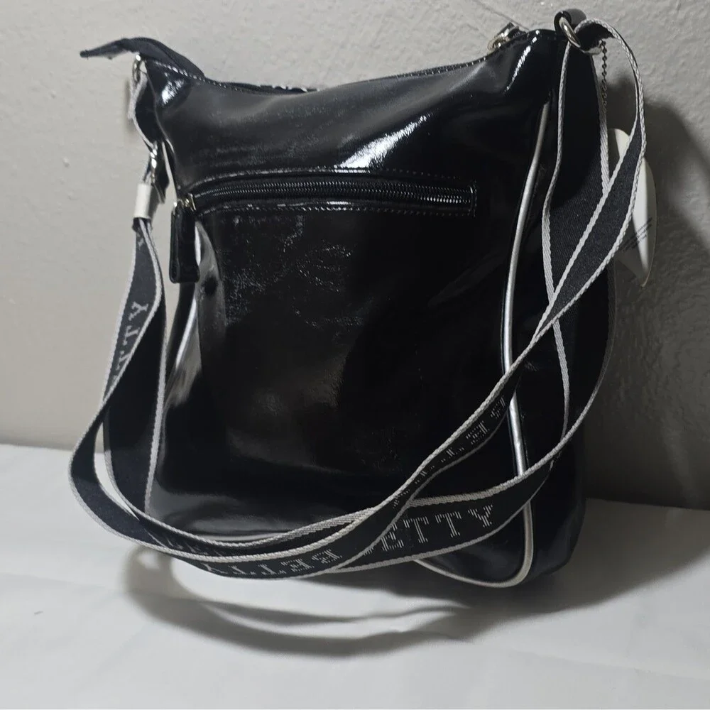 Betty Boop Black Silver Patent Crossbody Bag Purse Y2K Graphic Print Zip Charm